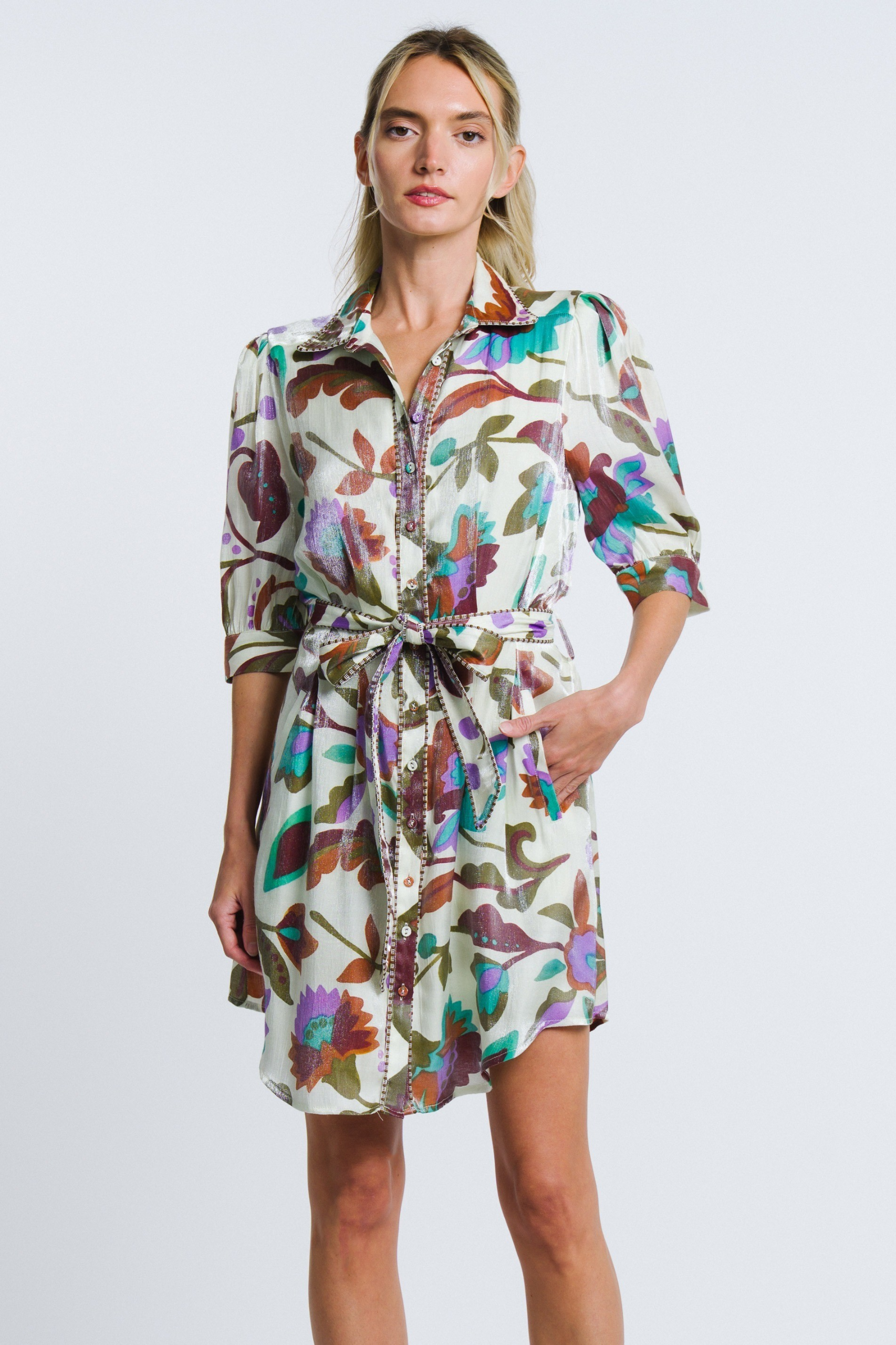 ciebon shirt dress Dolly Floral Print Long Sleeve Shirt Dress CIEBON